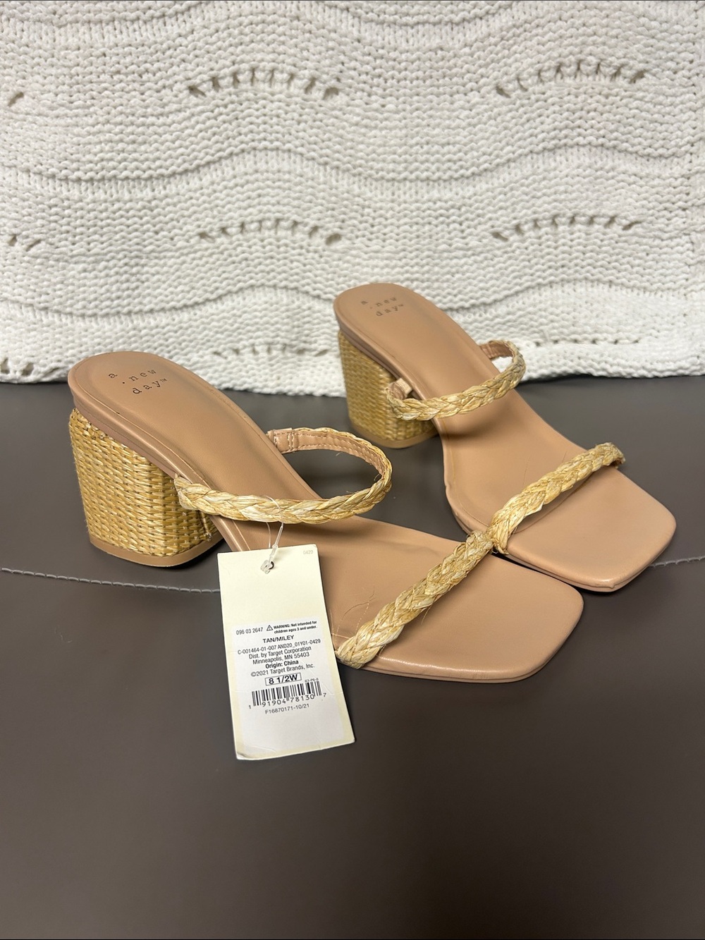 a new day Raffia Braided-Strap Block Heel Sandals